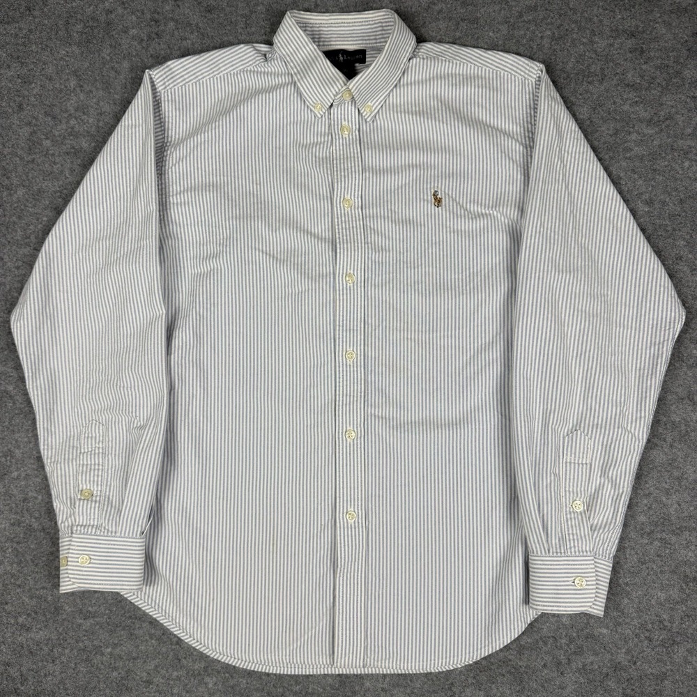 Polo Ralph Lauren Blue White Striped Cotton Button Down Shirt Flesh Pony Sz 18
